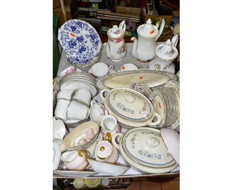 A BOX AND LOOSE DINNER AND TEA WARES, to include Royal Albert Moss Rose, Val D'Or and Lady Carlyle coffee pots, a Royal Alber