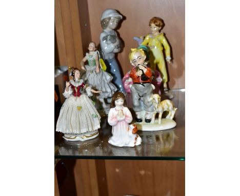 SEVEN ROYAL WORCESTER, ROYAL DOULTON, DRESDEN, NAO AND OTHER FIGURES, including Royal Doulton 'Bo-Peep' HN1811 (glued repair 