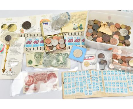 A SHOE BOX CONTAINING MIXED COINAGE, to include a  George III good grade Halfpennies 1799, 1807, Royal mint carded two pound 