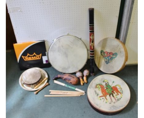 A SELECTION OF MANUAL PERCUSSION INSTRUMENTS, various 