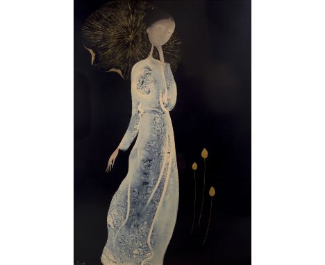 DINH QUAN (VIETNAMESE B. 1964) Standing Woman, 2004 lacquer and gold foil on panel 91 x 71.5 cm (35 7/8 x 28 1/8 in.) signed 