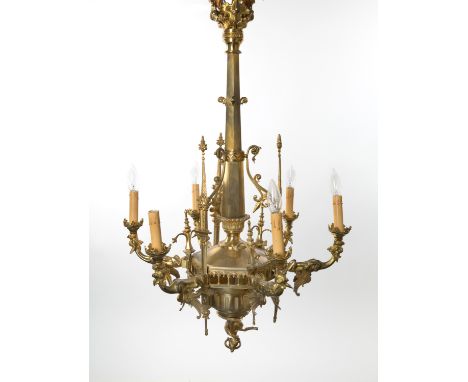 A NORTH EUROPEAN NEO-GOTHIC CANDELABRA CHANDELIER, LIKELY SWEDISH, FIRST HALF OF 19TH CENTURY the six-light chandelier modell