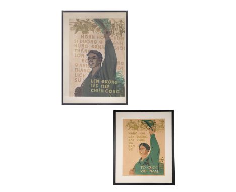 A VIETNAMESE POSTER AND POSTER MAQUETTE BY NGUYEN TIEN CANH (VIETNAMESE 20TH CENTURY) comprising:a) Start off to Continue Ach
