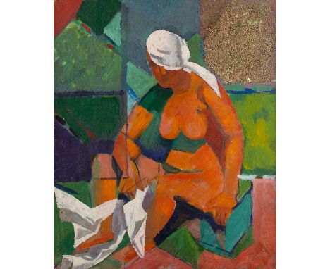 ALFRED RETH (FRENCH-HUNGARIAN 1884-1966) Seated Nude with Turban, circa 1952 oil and sand on panel 55 x 46 cm (21 5/8 x 18 1/