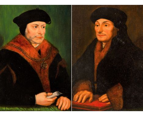 A PAIR OF PORTRAITS AFTER HANS HOLBEIN THE YOUNGER (GERMAN 1497-1543) Portrait of Erasmus / Portrait of Sir Thomas More,  oil