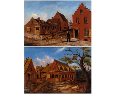 A PAIR OF AMERICAN FOLK PAINTINGS OF NEW YORK, CIRCA 1840 comprising:a) Dutch Cottage in New York, 1679, oil on canvas, 25.5 