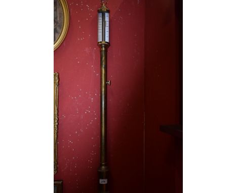 Nineteenth century brass cased ship's stick barometer, the weather indicator inscribed K.D.J.T.C. 16a22 Dejoka London