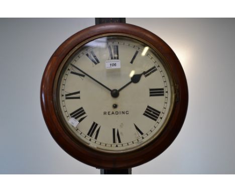 A 19th century mahogany circular wall clock, 29.5cm white enamel circular dial inscribed Gardiner, Reading, Roman numerals, e