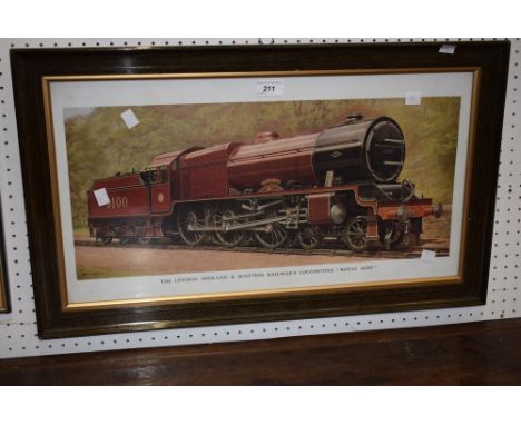 A 1930s Royal Scott steam engine print in oak frame 