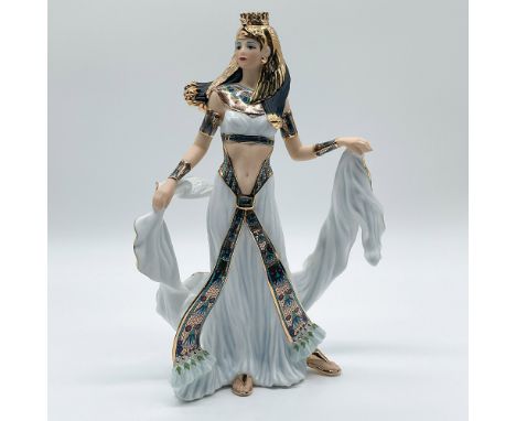 This exquisite porcelain figurine by the Danbury Mint depicts Cleopatra, intricately designed by artist Martin Evans. A maste