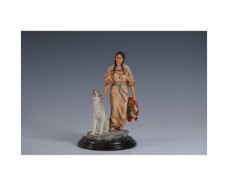 This finely crafted figurine by Country Artists, titled Call of the Warrior (CA862), depicts a Native American woman standing