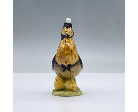 Glossy porcelain. Features a hen with two chicks. Royal Albert Beatrix Potter backstamp. This item has its original box, dime