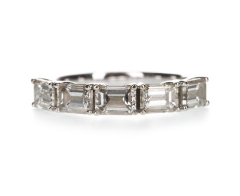 DIAMOND HALF ETERNITY RING, set with five emerald cut diamonds totalling approximately 1.64 carats, in eighteen carat white g