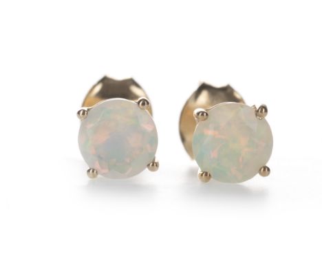 PAIR OF OPAL STUD EARRINGS, each set with a round opal 5mm in diameter, marked 9K to the posts and butterflies, 1g