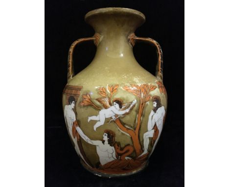 A 19th century Samuel Alcock & Co. twin handled Portland vase decorated with semi naked classical male and female figures, th