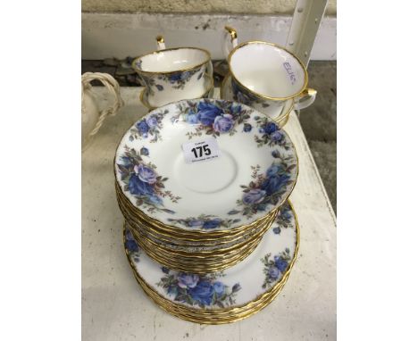 A Royal Albert bone china afternoon tea service, decorated in the Moonlight Rose pattern.