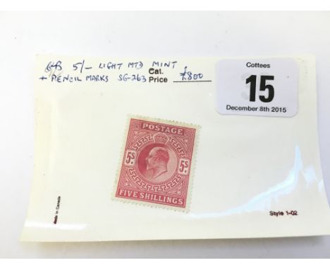 GB 5/- light mtd mint (pencil marks on back) Cat £800 SG263.
