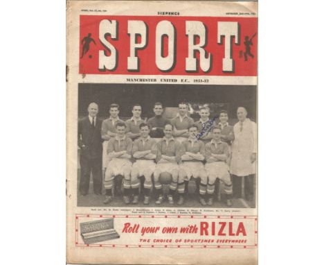 Manchester United 1952 Football An Edition Of Sport Magazine Dated November 1951, The Front Cover Depicts United's 1951/52 Sq