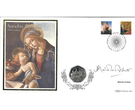 Malcolm Archer signed Sandro Botticelli coin cover. Benham official FDC PNC, with 1998 Isle of Man 50p coin inset. Bethlehem 