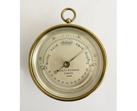 20th century brass cased compensated aneroid barometer produced by Short & Mason of London, the dial inscribed Mark 2, number