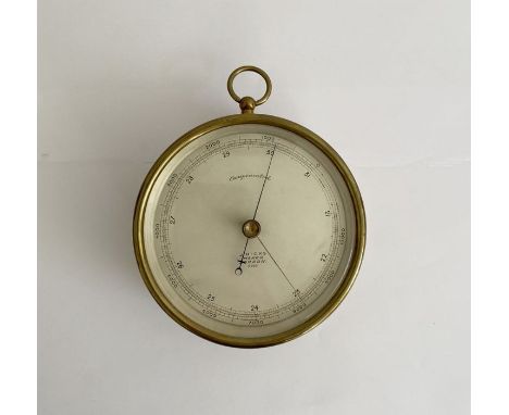 Early 20th century brass-cased compensated barometer&nbsp;by J Hicks (London), the silvered dial numbered 8216, with loop for