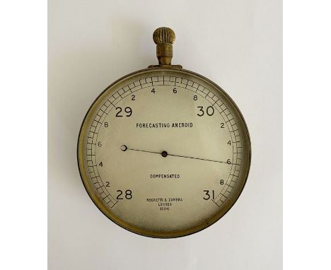 Negretti & Zambra (London) forecasting aneroid barometer, the silvered dial numbered 10941, compensated, engraved with altitu