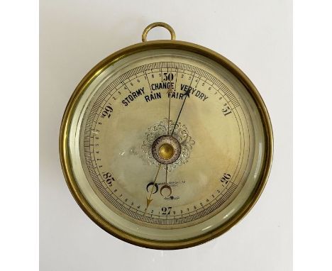 Early 20th century brass cased barometer by Short &amp; Mason Ltd (London), with silvered dial and altitude adjustment knob, 