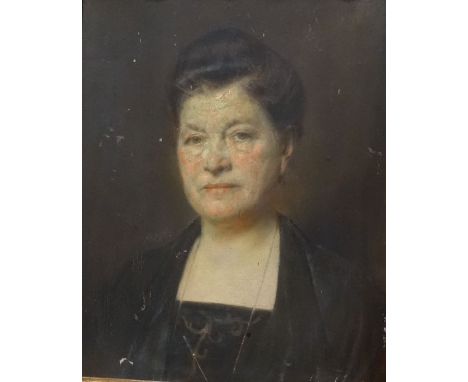 Early 20th century schoolOil on panel Head and shoulders portrait study of figure in black dress, unsigned, 52cm x 40cm 