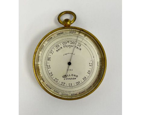 Brass cased Dolland of London compensated pocket barometer, circa 1900, the silvered dial marked 5561 with blued steel hand, 