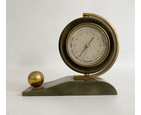 Early 20th century French desk barometer by Naudet, the dial marked PHNB, suspended from gilt metal bracket and mounted on a 