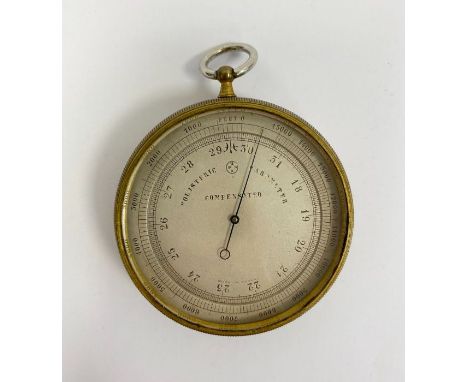 French brass cased holosteric compensated barometer produced by Pertuis, Hulot, Bourgeois & Naudet, the silvered dial and cas