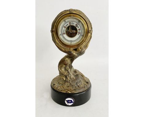 German gilt-metal mounted figural skeleton barometer,&nbsp; circa 1900,&nbsp;with figure of a mermaid supporting the clock fa