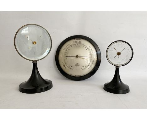 Two early 20th century C P Goerz (Berlin) desk barometers, each of circular form with glass dial, with setting knob and instr