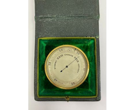 Early 20th century brass cased pocket aneroid barometer by Short & Mason Ltd, London, with silvered dial and blued steel hand