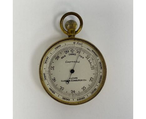 Brass-cased pocket barometer by J Lizars (Edinburgh & Glasgow),  with silvered dial, 5cm diam.  