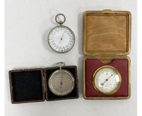 Three pocket barometers including a German aneroid barometer in chrome case 5cm diam., a desk barometer marked S Fery/Wien-Ma
