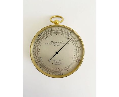Late 19th century brass cased compensated pocket barometer by L Castella (London), the silvered dial marked 4876 gold band, 6