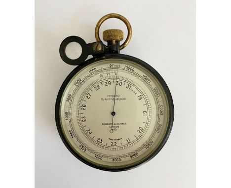Early to mid 20th century Negretti and Zambra (London) surveying aneroid barometer, with silvered dial numbered 953, in metal