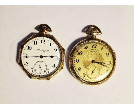 Thomas Russell, Liverpool open-faced pocket watch in rolled gold octagonal case, with white enamel dial and a Hamilton rolled