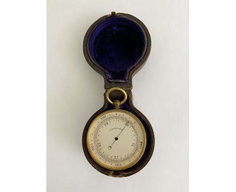 Late 19th century gilt brass mounted compensated barometer, with silvered dial unmarked, with double compartment leather case