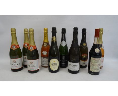 Assorted sparkling wines including Jacob's Creek Chardonnay Pinot Noir, Maschio Prosecco etc. and a bottle of Creme de Cassis