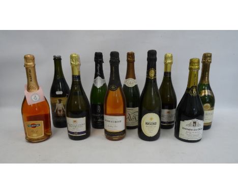Ten bottles of assorted sparkling wines including Conegliano Prosecco, Cuvee Royal Cremant de Limoux and others (10)