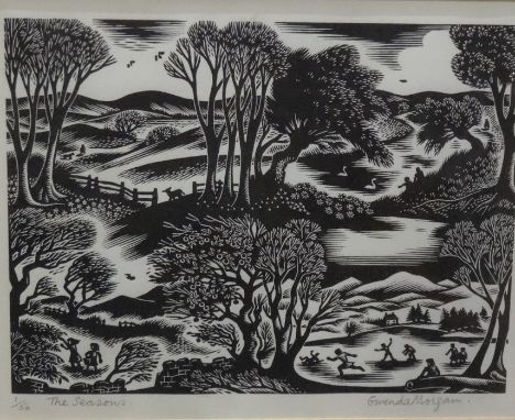 Gwenda Morgan (1908-1991) Original woodblock print"The Seasons" 1/50, signed in pencil lower right, 11cm x 14.5cm Condition R