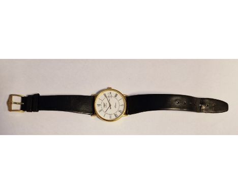 Longines quartz movement gentleman's gold-plated wristwatch, the enamel dial with Roman numerals, sweep second hand and calen
