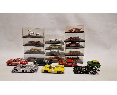 Collection of cased and cased&nbsp; plastic and diecast model cars and slot cars to include Ixo Ferrari 158 F1, Pauls Model A