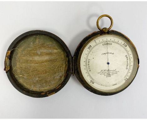 Late 19th century brass cased pocket compensated barometer by JH Steward (London), the silvered dial numbered 3536 with blued
