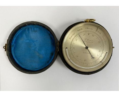 Late 19th/early 20th century G Carter cased pocket barometer, with thermometer the silvered dial marked G Carter/ Exeter with