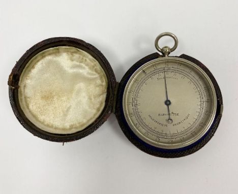 White metal French pocket holosteric barometer by Pertuis, Hulot, Bourgeois & Naudet, the silvered dial and reverse of case m