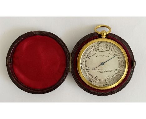 Late 19th century brass cased pocket barometer by Thompson, Armstrong & Brothers (Manchester and Liverpool), the silvered dia