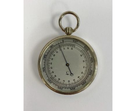 20th century chrome cased Lufft (German) pocket barometer, with silvered dial and blued steel hand,  in a soft leather case, 